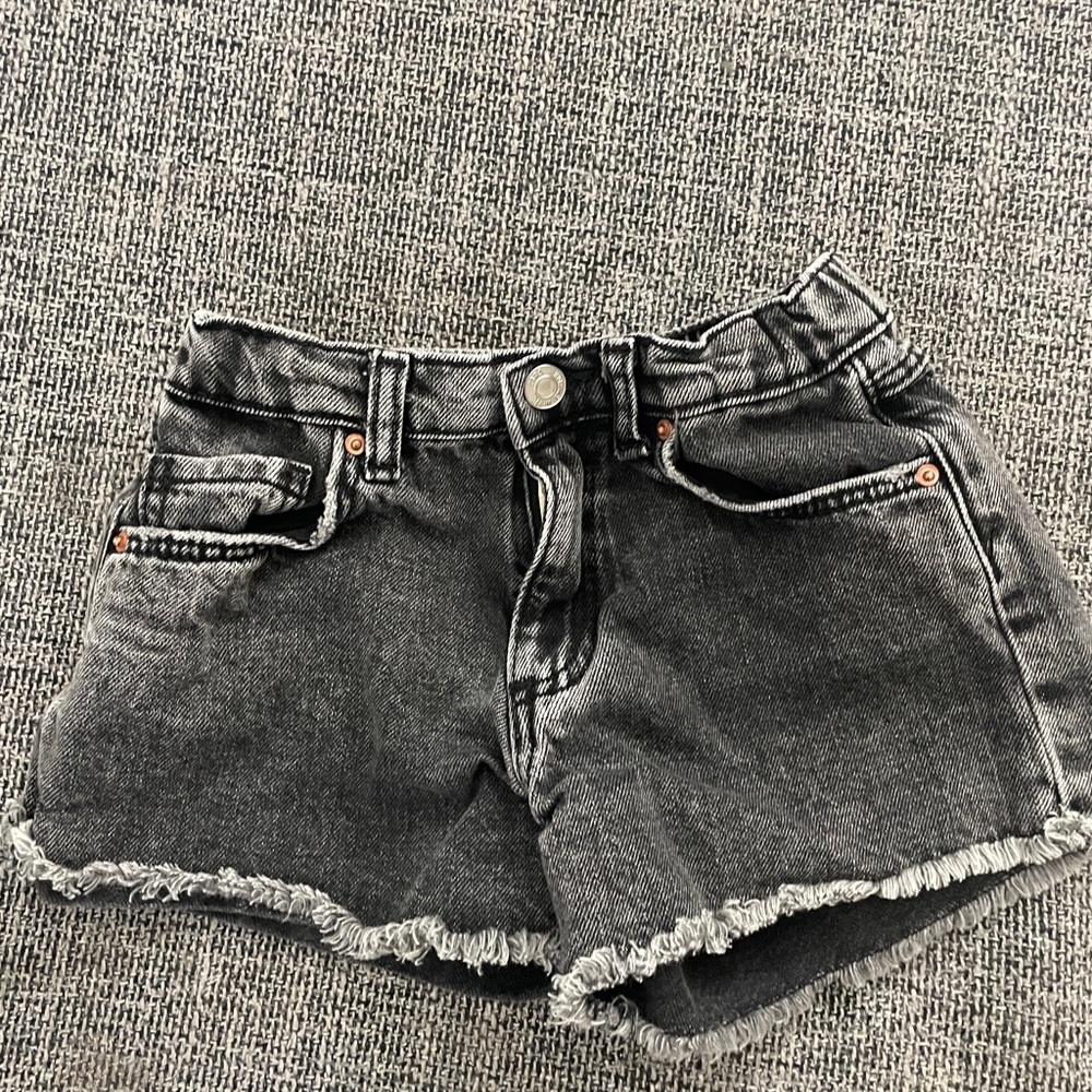 Zara Black Denim Shorts with Frayed Hem